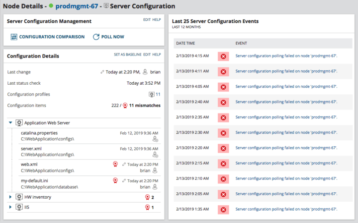 screenshot de SCM la solution de gestion de configuration de solarwinds